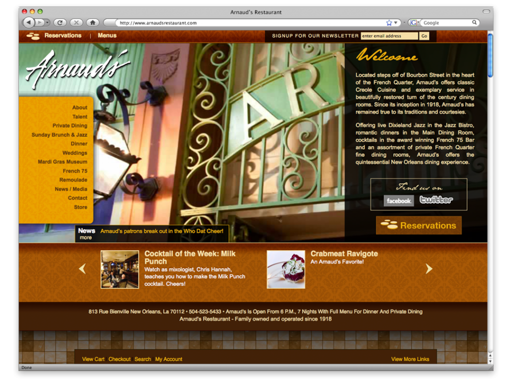 Arnaud's Restaurant - Website Design and Development