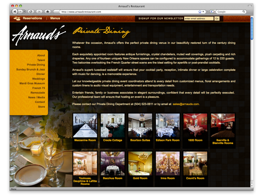 Louisiana Website Development and Design - Arnaud's Website Interior