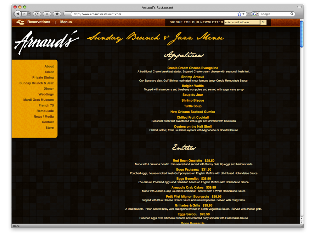 Website Design and Development - Arnaud's Website Menu