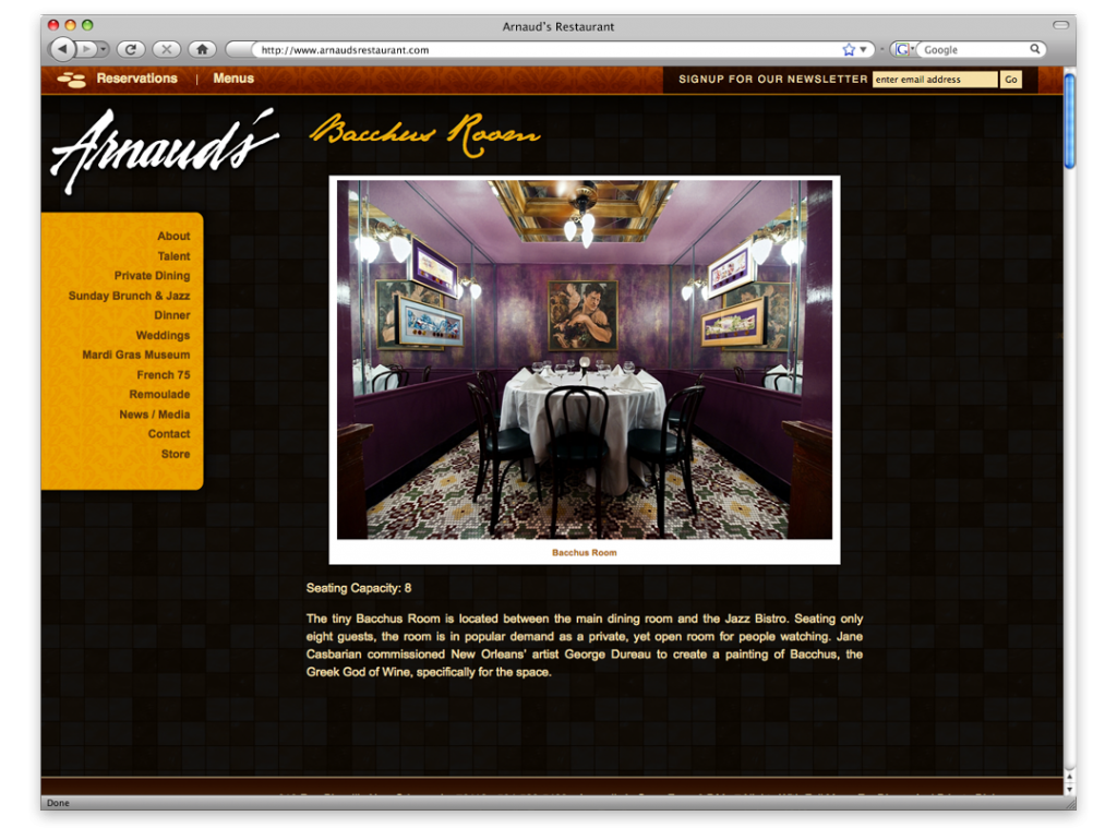 Arnaud's Restaurant Website Design and Development