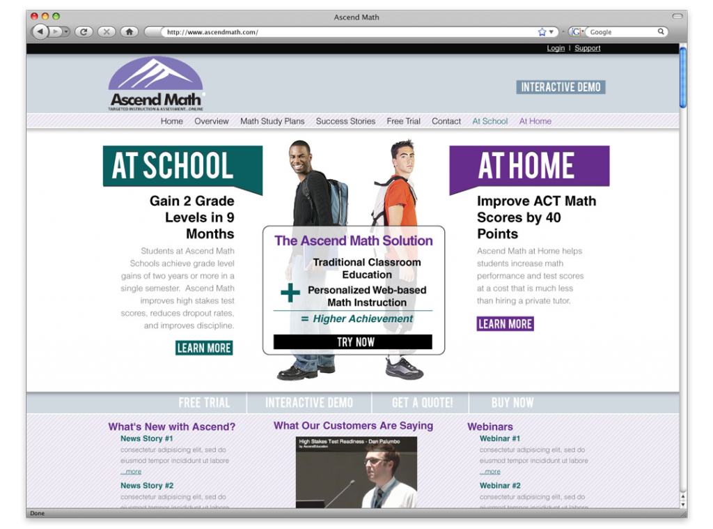 Ascend Math Website Development and Design