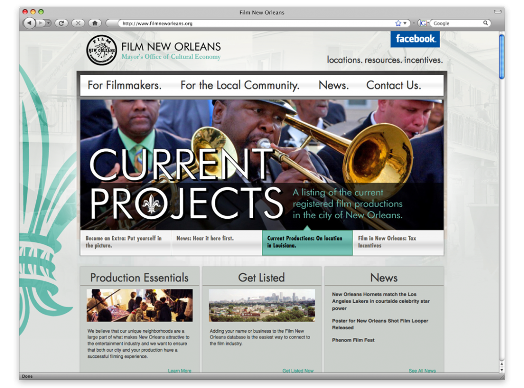 Website Design and Development - Film New Orleans Website