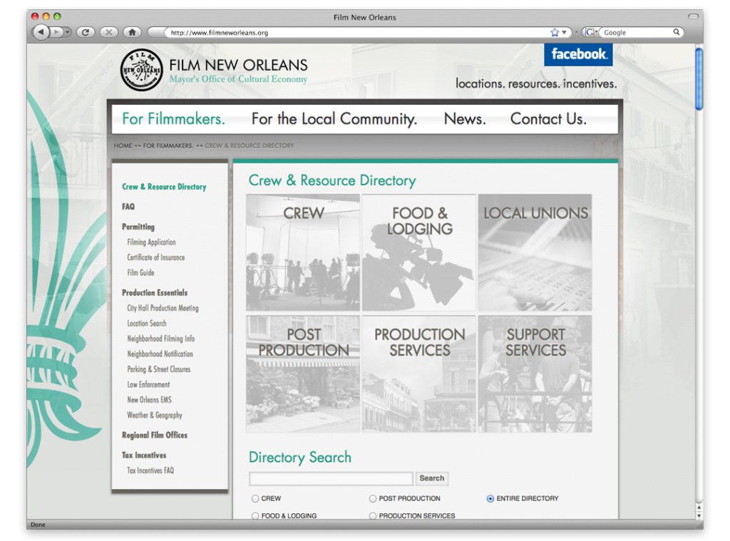 Website Development - Film New Orleans Website