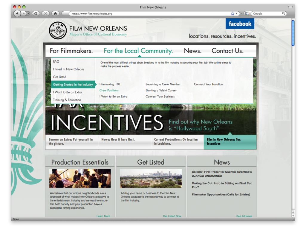 Website Design - Film New Orleans Website