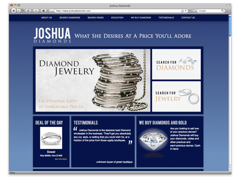 Website Development and Design - Joshua Diamonds Website