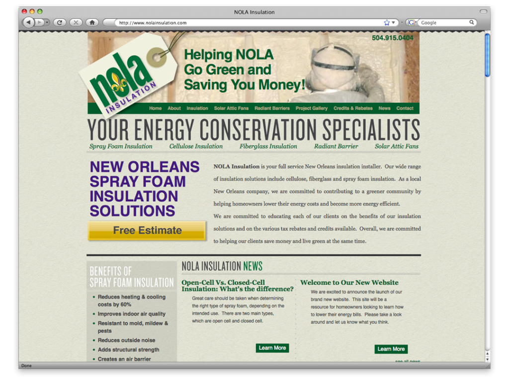 Website Design and Development - NOLA Insulation Website