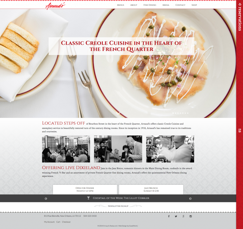 New Orleans Website Development - Arnaud's - Restaurant Website