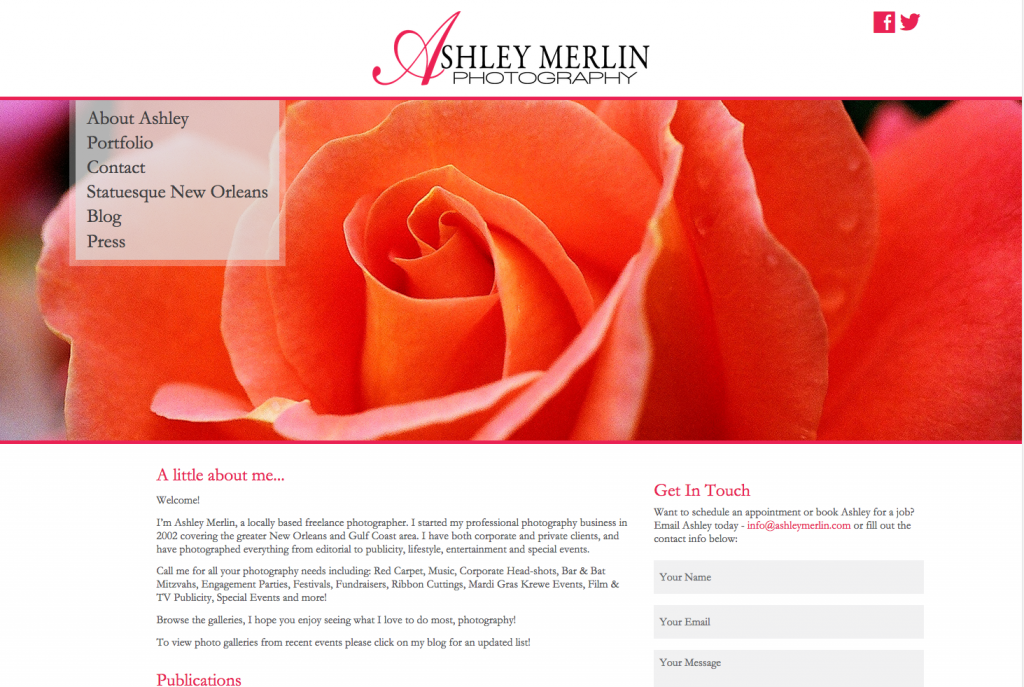 New Orleans Website Development and Design - Ashley Merlin Photography Website