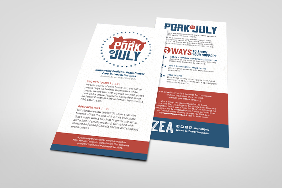 Printed Marketing Collateral Menu - Zea