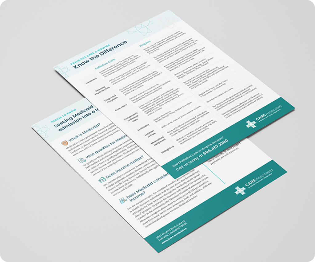 Care Associates printed service information sheet